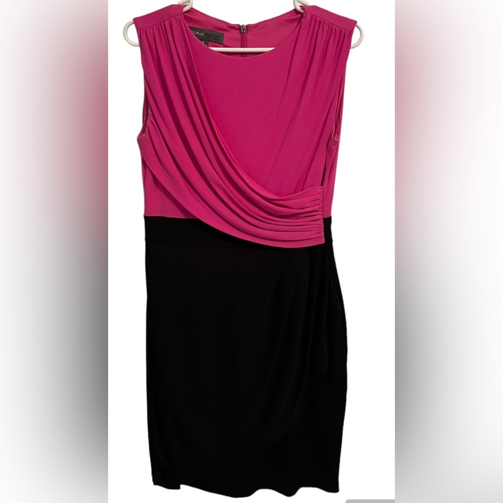 Donna Ricco Sleeveless Midi Wrap Ruched Party Sheath Modest Dress Pink/Black sz6 - Picture 10 of 10